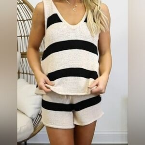 Pink Lily striped v-neck crochet tanktop